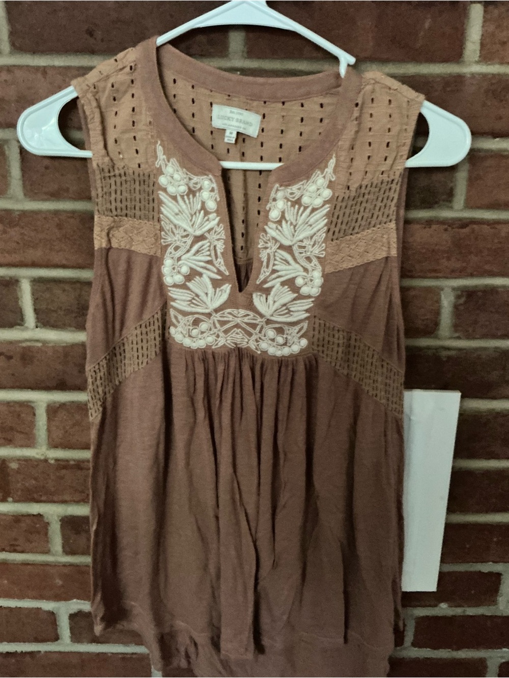 Lucky Brand Brown Sleeveless Embroidered Camisole